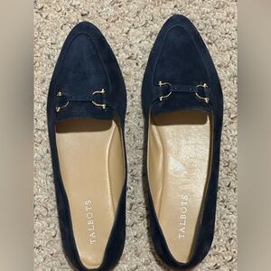 Talbots Indigo Blue Leather Flats w/Gold Metal Buckle Detail 9.5W $119 Retail